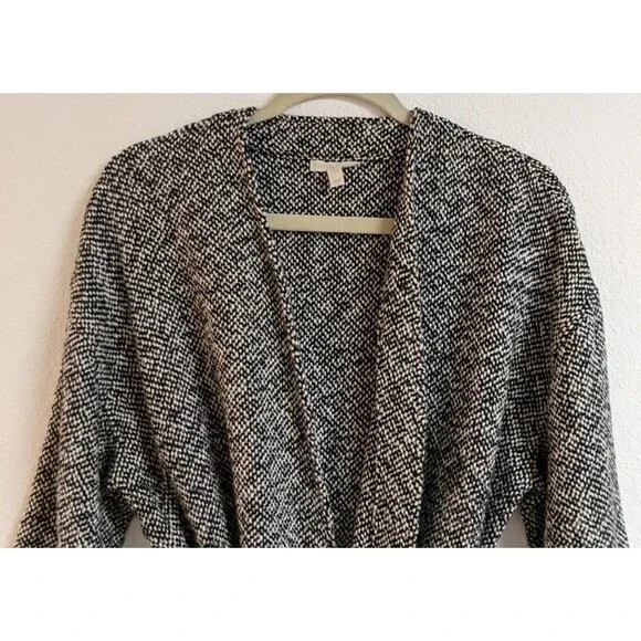 Eileen Fisher Handwoven Peruvian Organic Cotton Black/White Belted Jacket M - Picture 5 of 12